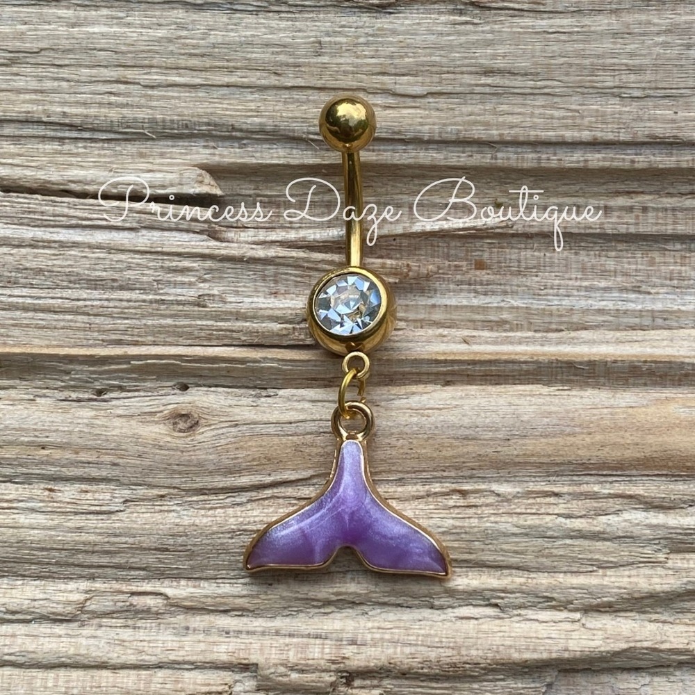 Gold Purple Mermaid Dangle Belly Button Ring‎ Navel Piercing